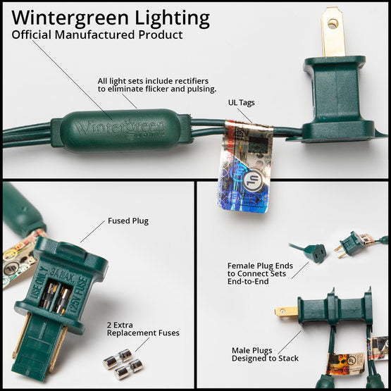 Wintergreen 80619 (70) 5mm wide angle cool white led christmas lights on green wire - JACE Supply